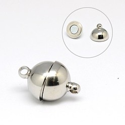 Stainless Steel Color 304 Stainless Steel Magnetic Clasps with Loops, Round, Stainless Steel Color, 21x14mm, Hole: 2mm