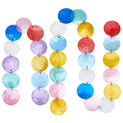 Mixed Color 2Pcs Natural Capiz Shell Pendants, Round Charms, with 304 Stainless Steel Findings, Mixed Color, 535~870mm