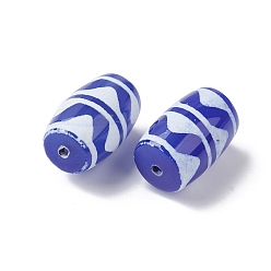 Wave Pattern Tibetan Style dZi Beads, Blue Natural Agate Beads, Dyed & Heated, Oval, Wave Pattern, 22x14mm, Hole: 1.5mm