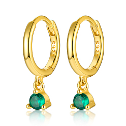 Зеленый Серьги-кольца из настоящего 18k позолоченного 925 стерлингового серебра, с Цирконом алмазных прелестей, с печатью s925, зелёные, 17 мм