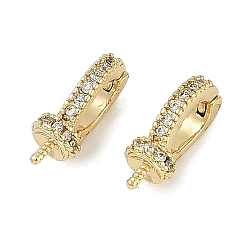 Настоящее золото 18K Латунное микропейв, прозрачный кубический цирконий, складные застежки, без кадмия, без никеля и без свинца, реальный 18 k позолоченный, 12x4x6.5 мм, штифты : 0.8 мм