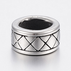 Antik Silber Farbe 304 Edelstahlkugeln, Großloch perlen, Donut, Antik Silber Farbe, 13x6.5 mm, Bohrung: 8.5 mm