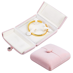 Pink Square Velvet Bangle Storage Decorative Boxes, Foldable Jewelry Cases, Pink, 99x100x38mm