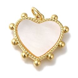 Настоящее золото 18K Стойки с латунными подвесками из ракушек, подвески-сердечки с кольцами-прыгунами, долговечный, без свинца и без кадмия, реальный 18 k позолоченный, 18.5x20x2 мм, отверстие : 3 мм