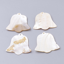 Античный Белый Пресноводных оболочки большие кулоны, цветок, старинный белый, 60~65x62~64x2~5 мм, отверстие : 3 мм