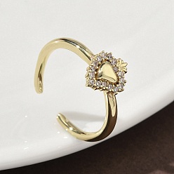 Настоящее золото 18K Латунные микро проложить манжеты кольца кубического циркония, святое сердце, долговечный, стойки покрытие, без свинца и без кадмия, реальный 18 k позолоченный, 10x8.5 мм