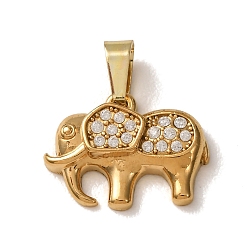 Clear 304 Stainless Steel Micro Pave Cubic Zirconia Charms, Elephant Charms, Ion Plating(IP), Golden, Clear, 12.5x16.5x3.5mm, Hole: 4.5x3.5mm