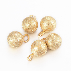 Golden Ion Plating(IP) 201 Stainless Steel Charms, Textured, Frosted, Round, Golden, 9x6mm, Hole: 2mm