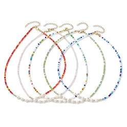 (52) Непрозрачная лаванда Ожерелья из стеклянных бусин и жемчуга-ракушки в стиле бохо, разноцветные, 16.65 дюйм (42.3 см)