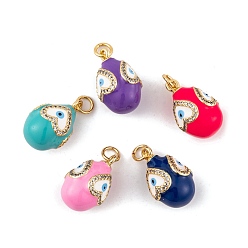 (52) Непрозрачная лаванда Латунные микро проложить кубического циркония подвески, без кадмия, без никеля и без свинца, с эмалью и кольцом для прыжков, реальный 18 k позолоченный, Обереги от сглаза в виде слезы с сердцем, разноцветные, 19x12 мм, отверстие : 3 мм