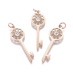 Розовый Позолоченный 316 хирургические подвески из нержавеющей стали, с микропаве и фианитом, долговечный, отмычка, прозрачные, Настоящее розовое золото покрыто, 29x10x2 мм, отверстие: 3.5 мм