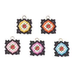 (52) Непрозрачная лаванда Подвески из стеклянных бусин ручной работы в форме решетки на окна, с 304 петлей из нержавеющей стали, разноцветные, 16.5x16.5x1.5 мм, отверстие : 3 мм