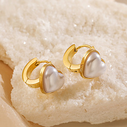 Настоящее золото 18K Серьги из 304 нержавеющей стали, с искусственным жемчугом для женщин, сердце, белые, реальный 18 k позолоченный, 12x13.5 мм