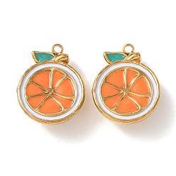Оранжевый 304 нержавеющей стальной эмали подвески, золотые, оранжевые прелести, 18x14x6 мм, отверстие : 1.5 мм
