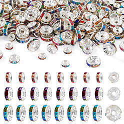 Платина 300шт. 3 стили латунные бусины-разделители со стразами в форме ронделя, для браслета ожерелья своими руками изготовление ювелирных изделий аксессуары, платина, 6~10 мм, отверстие : 1.7~2.4 мм, 100 шт / стиль
