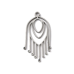 Нержавеющая Сталь Цвет 201 из нержавеющей стали филигранные подвески, овальные с подвесками-кисточками, цвет нержавеющей стали, 25x12x1 мм, отверстие : 1.4 мм
