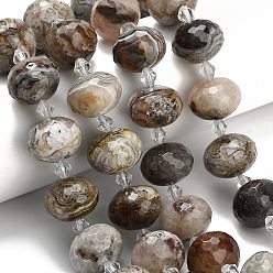 Натуральный Агат Натуральный мексиканский агат, рондель, граненые, со стеклянными бусинами, 18x13 мм, отверстие : 1.4 мм, около 20 шт / нитка, 14.25 дюйм (36.2 см)