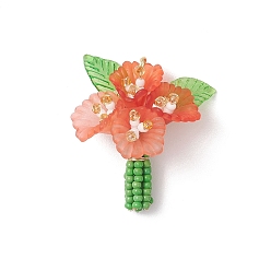 Оранжево-Красный Стеклянные подвески из бисера, подвески-букеты с акриловыми бусинами, золотые, оранжево-красный, 37x31x23 мм, отверстие : 2.7 мм