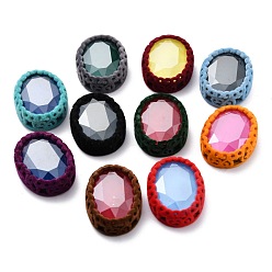 (52) Непрозрачная лаванда Флоки пришить горный хрусталь, стиль мокко, стекло горный хрусталь, с флокированной латунной фурнитурой, аксессуары для одежды, овальные, разноцветные, 32x25x9 мм, отверстие : 1.8 мм