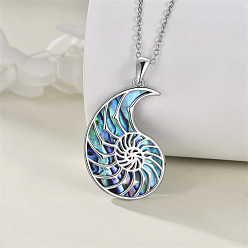 Silver Ocean 304 Stainless Steel & Natural Paua Shell Conch Shell Shaped Pendant Necklaces for Women, Silver, 17.72 inch(45cm)