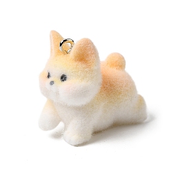 Собака Флокированные подвески из непрозрачной смолы, с платиновыми тоновыми железными петлями, оранжевые, собака, 26.5x16x28 мм, отверстие : 2 мм