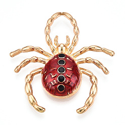 Золотой Стойки обшивки сплава эмали подвески, без кадмия, без никеля и без свинца, прелести паука, золотые, 40x37.5x6 мм, отверстие : 13.5x9 мм