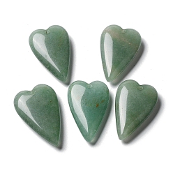 Зеленый Авантюрин Естественный зеленый авантюрин подвески, любовные сердечные прелести, 38.5~39.5x25~25.5x9 мм, отверстие : 1.8 мм