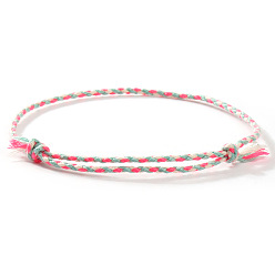 Ярко-Розовый Плетеные браслеты из хлопкового шнура в стиле бохо, двухслойные браслеты для женщин, ярко-розовый, внутренний диаметр: 11 дюйм (28 см)