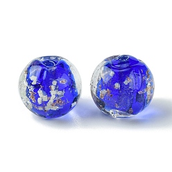 Синий Светящиеся бусины лэмпворк из золота и песка ручной работы, светится в темноте, круглые, синие, 14.5x13 мм, отверстие : 2 мм