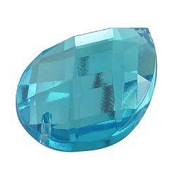 Небесно-голубой Шить на горный хрусталь, акриловые горный хрусталь, два отверстия, аксессуары для одежды, граненые, слеза, голубой, шириной около 20 мм, 30 мм длиной, толщиной 5.5 мм , отверстие : 1 мм