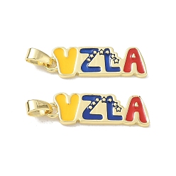 Real 18K Gold Plated Brass Enamel Pendants, Word VZLA
 Charms, Long-Lasting Plated, Rack Plating, Lead Free & Cadmium Free, Real 18K Gold Plated, 21.5x7x2mm, Hole: 4.5x2mm
