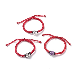 Mixed Color Flower Braided Bead Bracelet, Lucky Red Bracelet for Kid, Mixed Color, Inner Diameter: 1-7/8~2-5/8 inch(4.7~6.8cm) 