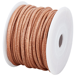Camel 10 Yards Cowhide Cord, Round, for DIY Craft, with 1 Set PP Plastic Spool and 1Pc Organza Gift Drawstring Bags, Camel, 3~3.5mm