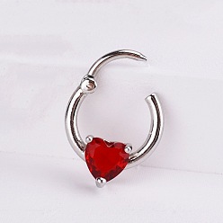 Сердце 316l Кольца для носа из нержавеющей стали с микропаве из кубического циркония, сердце, внутренний диаметр: 10 мм, штифты : 1.2 мм