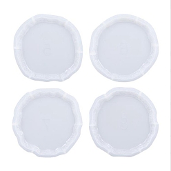 Плоский Круглый Diy нерегулярные подставки силиконовые формы, формы для ковриков для чашек, формы для литья смолы, плоско-круглые, 145~147x9 мм, 4 шт / комплект