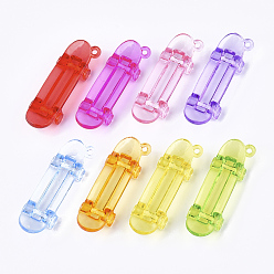 Mixed Color Transparent Acrylic Big Pendants, Sports Charms, Skateboard, Mixed Color, 55x17.5x11.5mm, Hole: 2mm, about 115pcs/500g