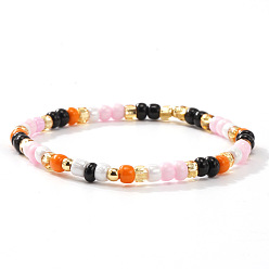 Разноцветный Эластичные браслеты из акрила, стекла и латуни на тему Хэллоуина для женщин, рондель, красочный, 6.89 дюйм (17.5 см)