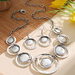 Античное Серебро Кольцо с плоским круглым кулоном из цинкового сплава с эмалью и комплект из серег-подвесок, античное серебро, 420 мм