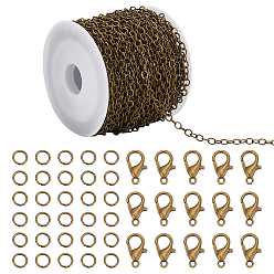 Античная Бронза Наборы для самостоятельного изготовления цепочек/браслетов, включая латунные кабельные цепи, пластиковые катушки, Карабин-лобстер из цинкового сплава, железа открыты кольца прыжок, античная бронза, Коннекторы : 3.5x3x0.5 мм, 10 м