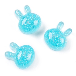 Голубой Кабошоны в виде кролика из прозрачной эпоксидной смолы, блестящий кролик, голубой, 19x16x10 мм