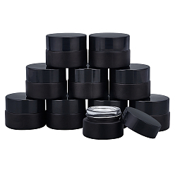 Black Frosted Glass Refillable Cream Bottle, with Plastic Transparent Plug, Aluminum Cover, Column, Black, 1-3/8x1 inch(3.5x2.63cm), Capacity: 5g, 10pcs/boc
