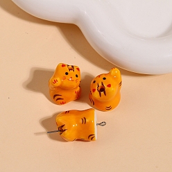 Темно-Оранжевый Ручной работы яркие остеклением шарики фарфора, форма кошки, темно-оранжевый, 20 мм