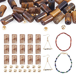 Ojo de Tigre Diy jewelry making kits, Incluye 30piezas de cuentas de ojo de tigre natural y 15piezas de cuentas de latón., 2~6x2~3.5 mm, agujero: 0.8~1 mm
