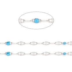 Темно-Голубой Ручная работа 304 цепочки из нержавеющей стали, кабельные цепи, с эмалью и катушкой, пайки, Плоско-овальные, долговечный, глубокое синее небо, 3x1.5x0.1~1 мм, около 32.8 футов (10 м) / рулон