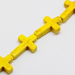 Желтый Синтетических нитей бирюзовые бусы, окрашенные, крестик, желтые, 25x18x5 мм, отверстие : 1 мм, около 16 шт / нитка, 15.75 дюйм