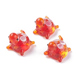 Оранжево-Красный Бусины лэмпворк , черепаха, оранжево-красный, 18.5~20x14.5~17.5x16.5 мм, отверстие : 1.8 мм