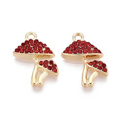 Светло-сиамский Подвески из сплава со стразами, гриб, без кадмия, без никеля и без свинца, золотые, Light Siam, 19x13x3 мм, отверстие : 1.6 мм
