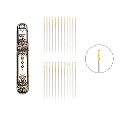 Antique Silver Iron Sewing Needle and Alloy Holder Storage Case, Needle Tube Toothpick Storage Organizer Box for Hand Craft Knitting, Antique Silver, 90mm