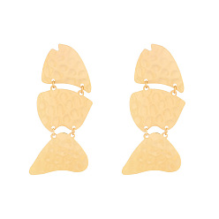 Golden Iron Textured Stud Dangle Earrings for Women, Fish, Golden, 72x32mm