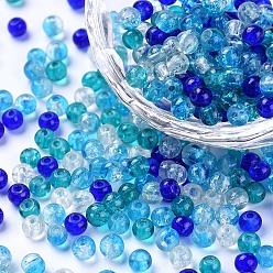 Mixed Color Baking Painted Crackle Glass Beads, Carribean Blue Mix, Round, Mixed Color, 4~4.5x4mm, Hole: 1mm, about 400pcs/bag